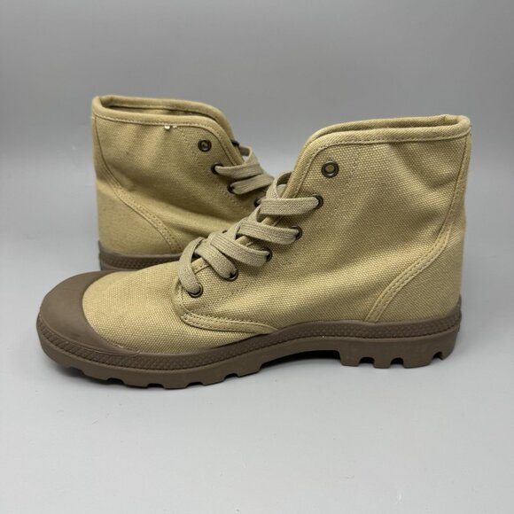 New NWOB Mens Palladium Pampa Hi Top Khaki Tan Canvas Shoes Sneakers Size 9.5 - Picture 2 of 7